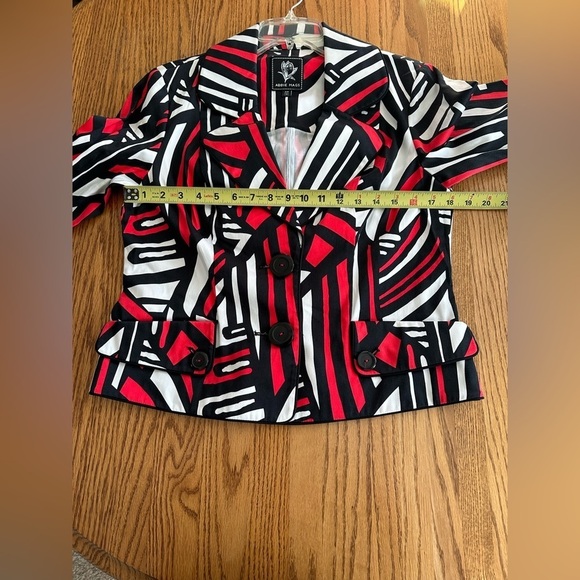 Abbie Mags Aztec Print Two Button Notch Lapel Vintage Boxy Blazer Size SP Red - Picture 7 of 10